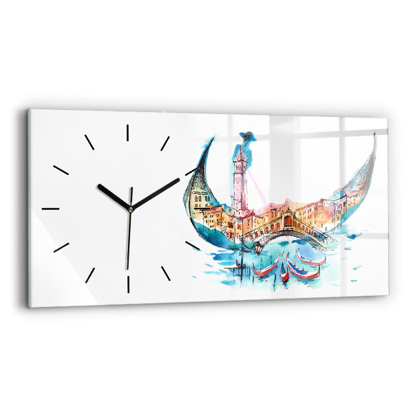 Glass wall clock rectangular Italy - Venetian Gondola