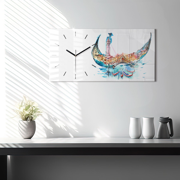 Glass wall clock rectangular Italy - Venetian Gondola