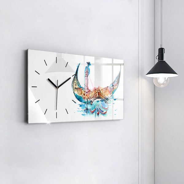 Glass wall clock rectangular Italy - Venetian Gondola