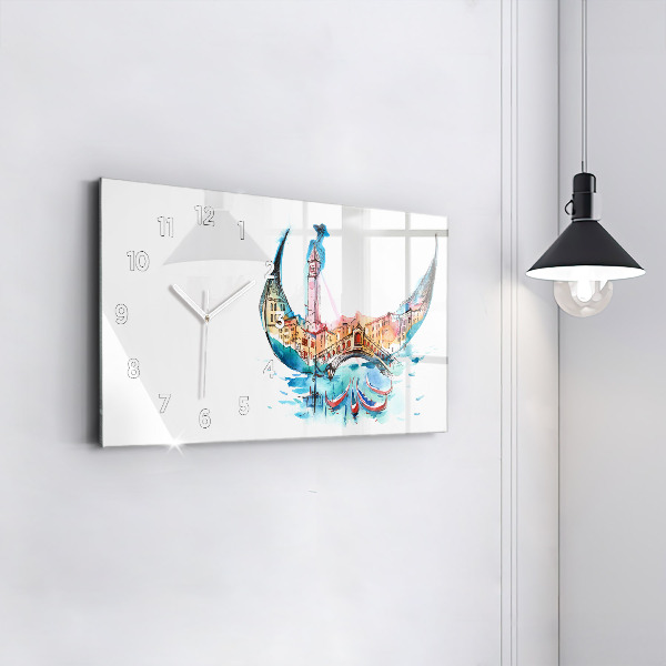 Glass wall clock rectangular Italy - Venetian Gondola