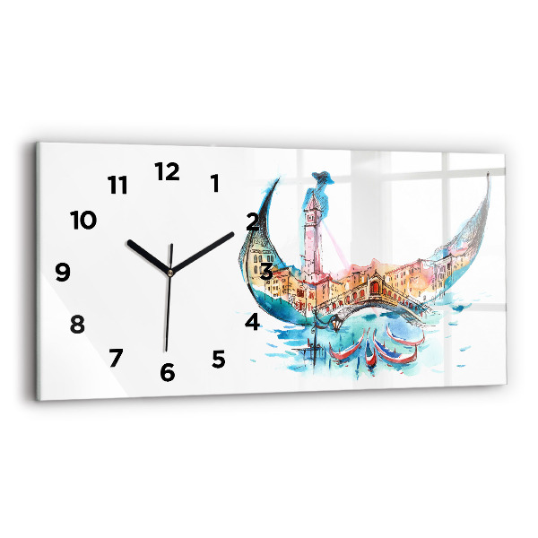 Glass wall clock rectangular Italy - Venetian Gondola