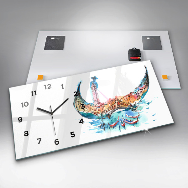 Glass wall clock rectangular Italy - Venetian Gondola