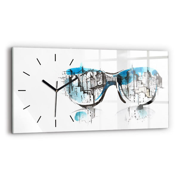 Glass wall clock rectangular City in glasses