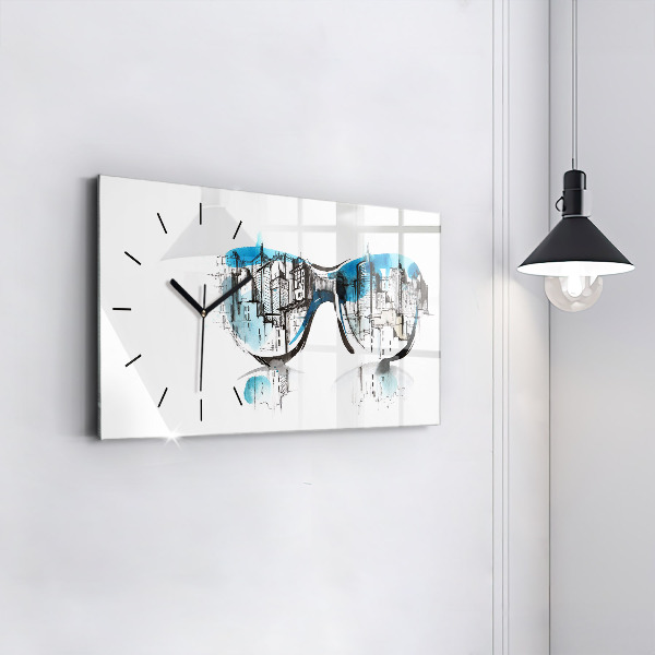 Glass wall clock rectangular City in glasses