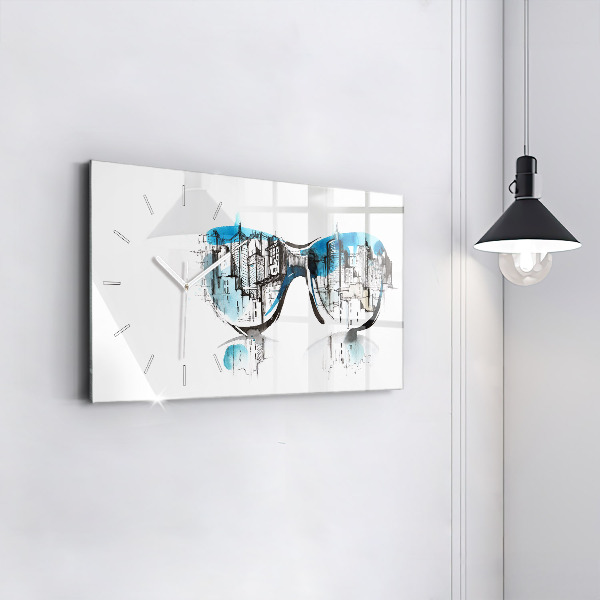 Glass wall clock rectangular City in glasses