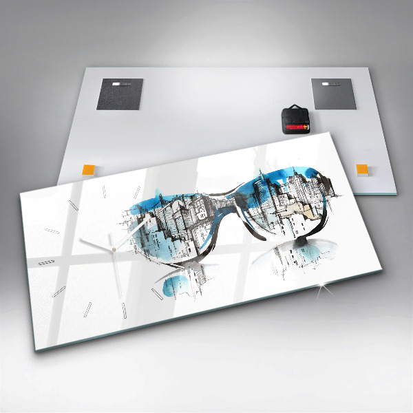 Glass wall clock rectangular City in glasses