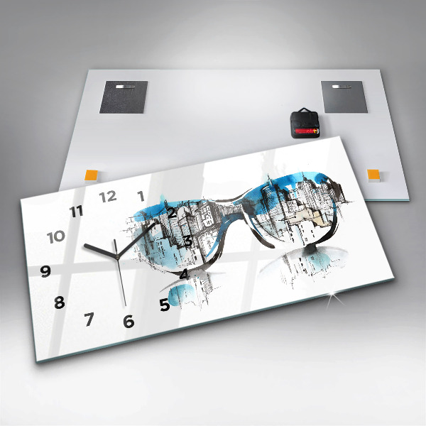 Glass wall clock rectangular City in glasses