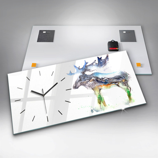 Glass wall clock rectangular Moose and Mountain Landscape