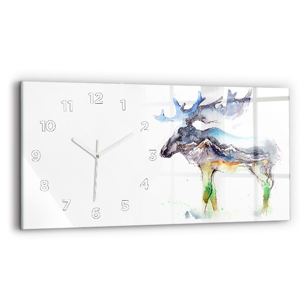 Glass wall clock rectangular Moose and Mountain Landscape