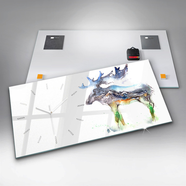 Glass wall clock rectangular Moose and Mountain Landscape