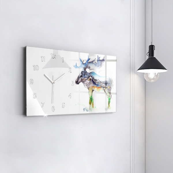 Glass wall clock rectangular Moose and Mountain Landscape