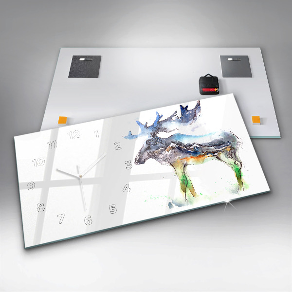 Glass wall clock rectangular Moose and Mountain Landscape