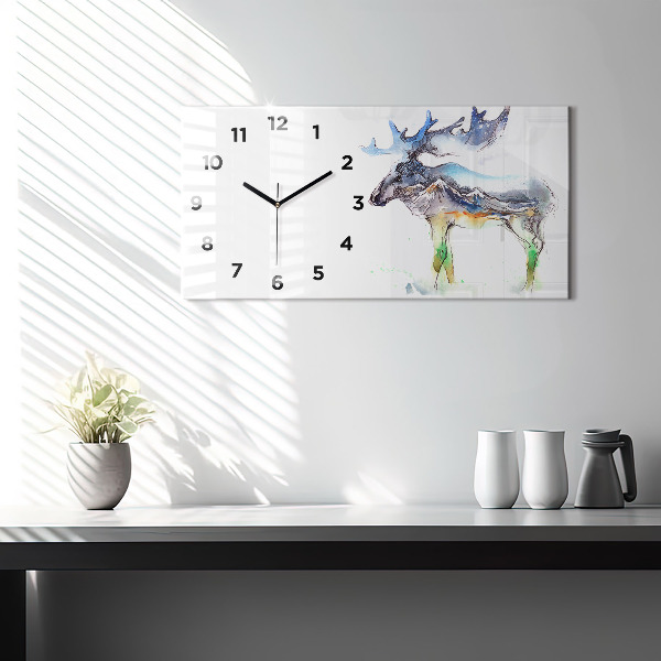 Glass wall clock rectangular Moose and Mountain Landscape