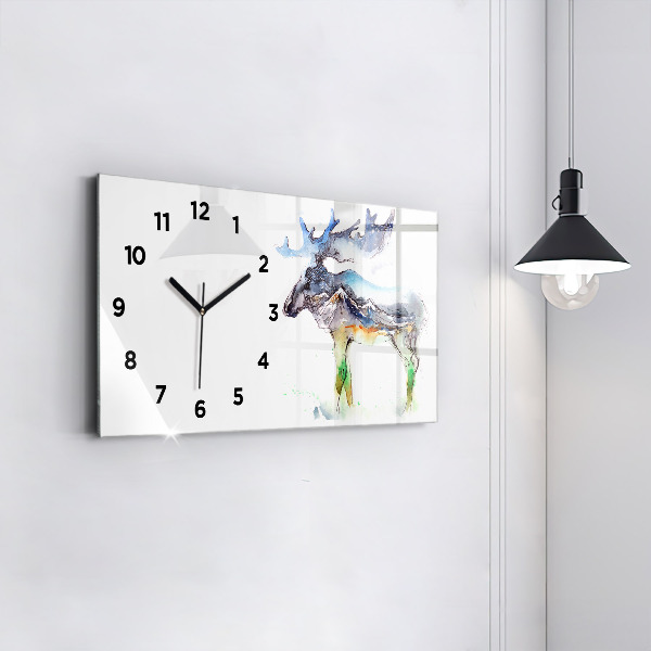 Glass wall clock rectangular Moose and Mountain Landscape