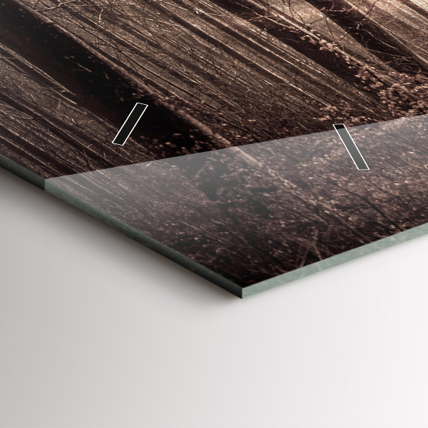 Glass wall clock rectangular Forest path in sepia