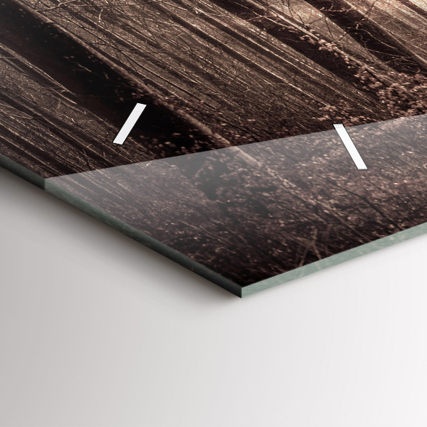 Glass wall clock rectangular Forest path in sepia