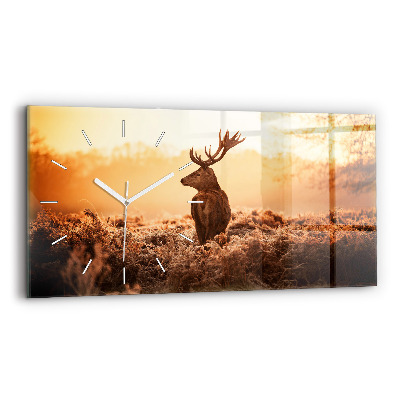 Glass wall clock rectangular Deer at sunrise