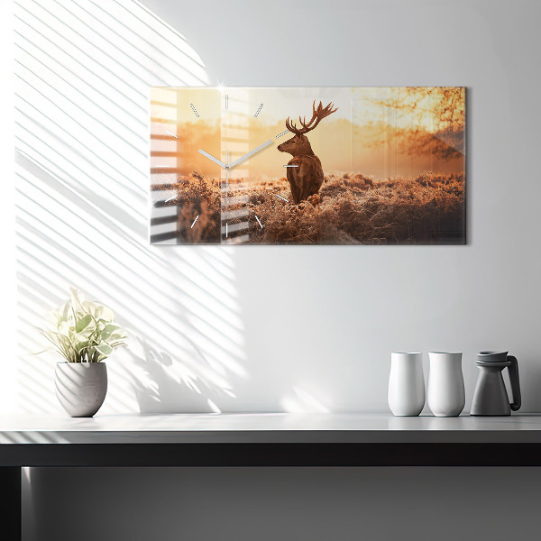 Glass wall clock rectangular Deer at sunrise
