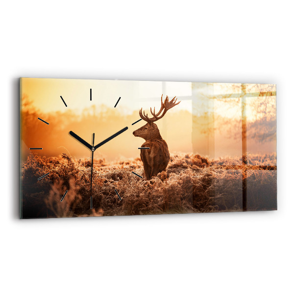 Glass wall clock rectangular Deer at sunrise