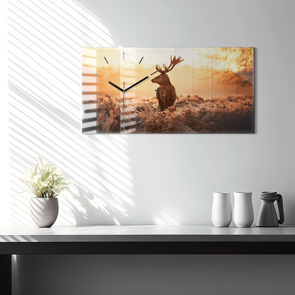 Glass wall clock rectangular Deer at sunrise