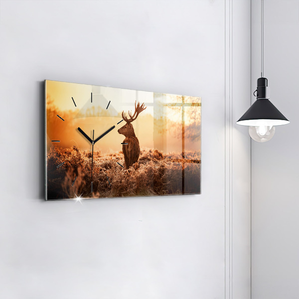 Glass wall clock rectangular Deer at sunrise