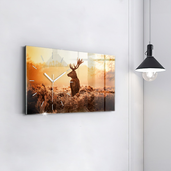 Glass wall clock rectangular Deer at sunrise
