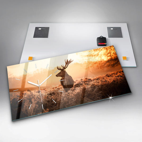 Glass wall clock rectangular Deer at sunrise