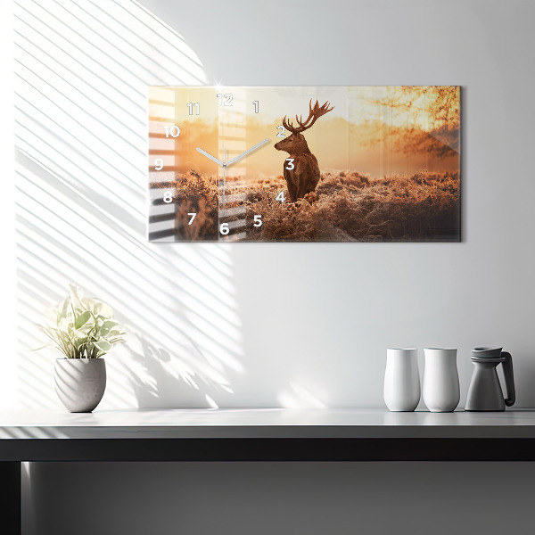 Glass wall clock rectangular Deer at sunrise