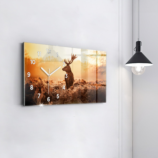 Glass wall clock rectangular Deer at sunrise
