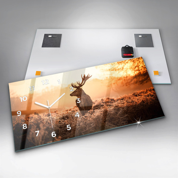Glass wall clock rectangular Deer at sunrise