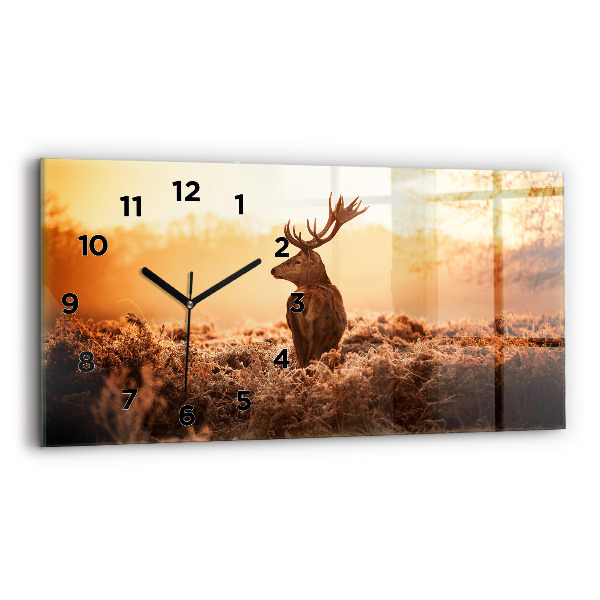 Glass wall clock rectangular Deer at sunrise