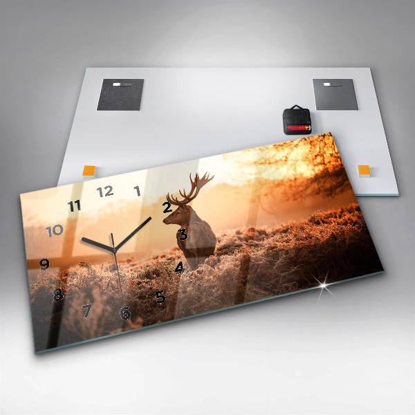 Glass wall clock rectangular Deer at sunrise