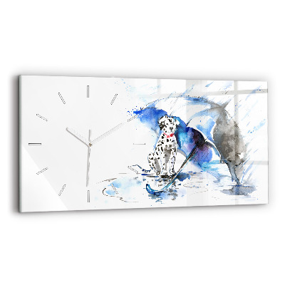 Glass wall clock rectangular Dalmatian and Umbrella