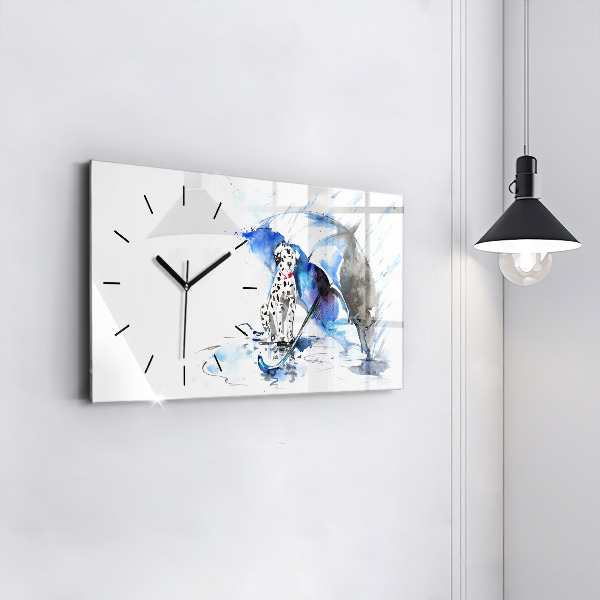 Glass wall clock rectangular Dalmatian and Umbrella