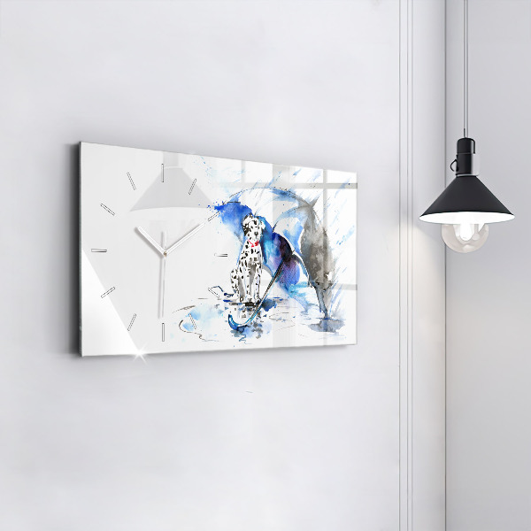 Glass wall clock rectangular Dalmatian and Umbrella