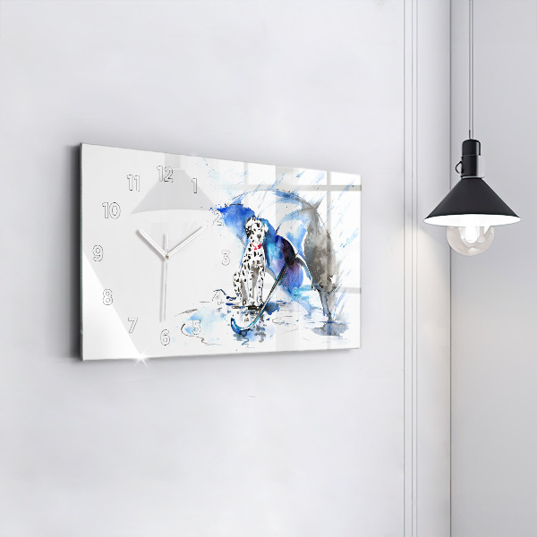 Glass wall clock rectangular Dalmatian and Umbrella