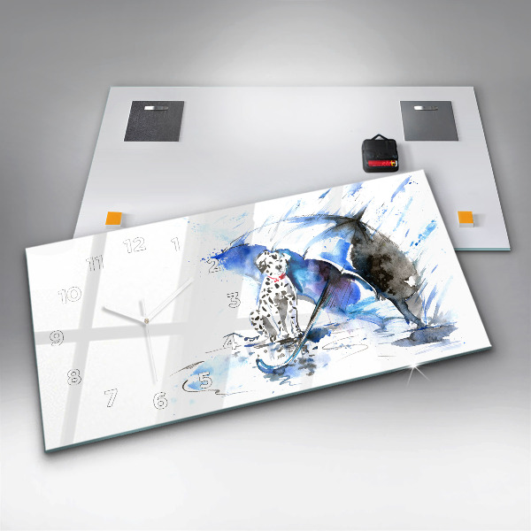 Glass wall clock rectangular Dalmatian and Umbrella