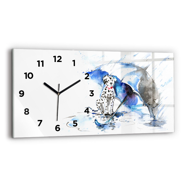 Glass wall clock rectangular Dalmatian and Umbrella