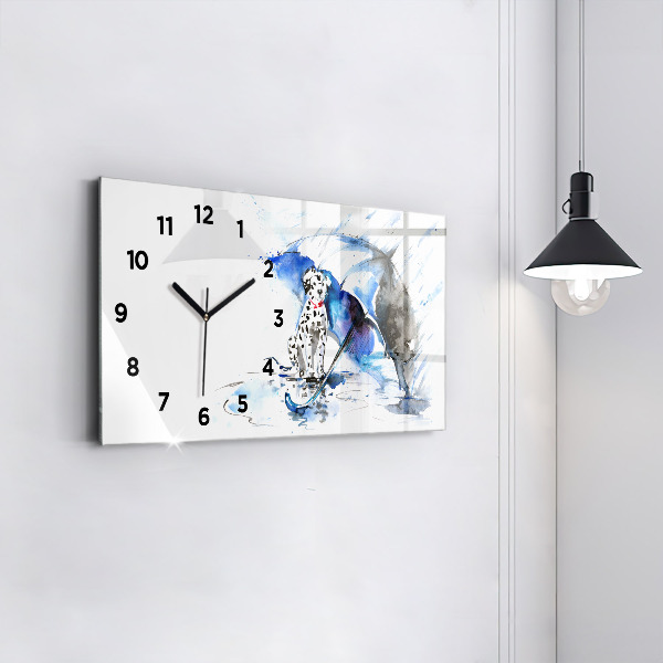 Glass wall clock rectangular Dalmatian and Umbrella