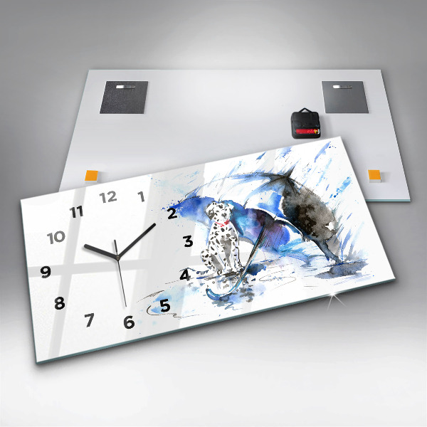 Glass wall clock rectangular Dalmatian and Umbrella