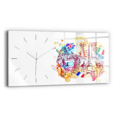 Glass wall clock rectangular Attractive countries in the world