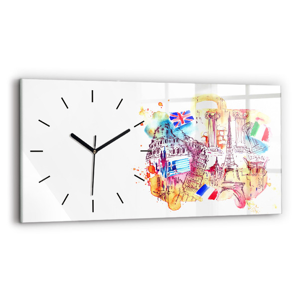 Glass wall clock rectangular Attractive countries in the world
