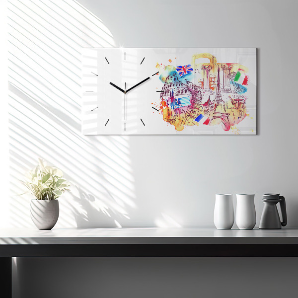 Glass wall clock rectangular Attractive countries in the world