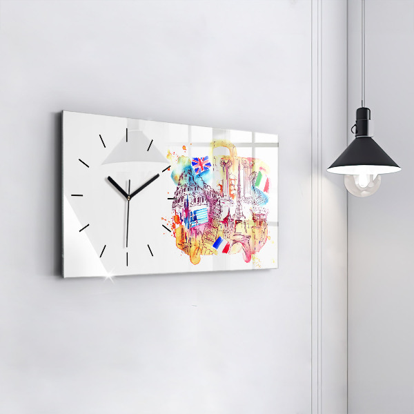 Glass wall clock rectangular Attractive countries in the world