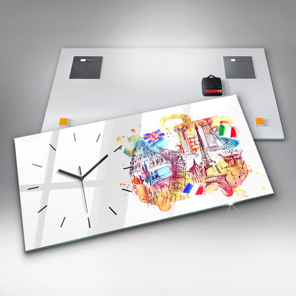 Glass wall clock rectangular Attractive countries in the world