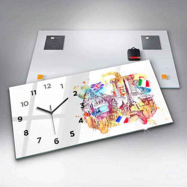 Glass wall clock rectangular Attractive countries in the world