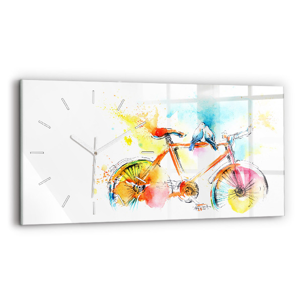 Glass wall clock rectangular Painted bike