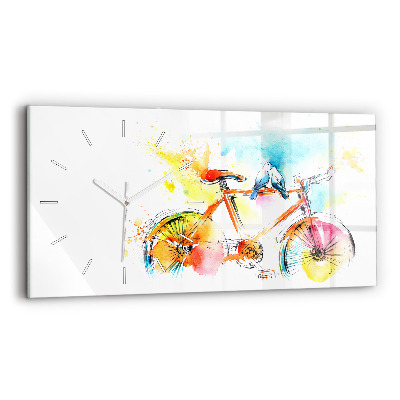 Glass wall clock rectangular Painted bike