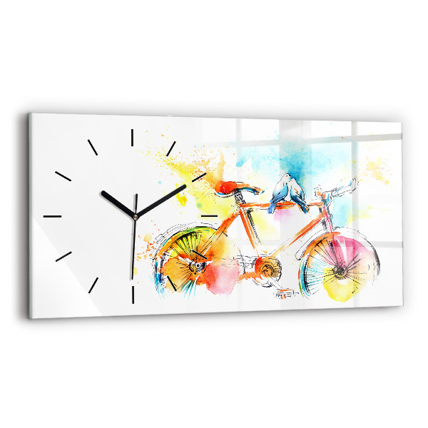 Glass wall clock rectangular Painted bike