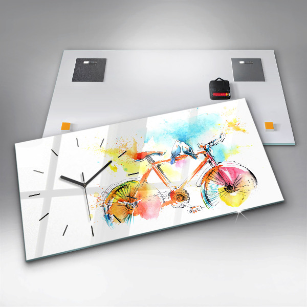 Glass wall clock rectangular Painted bike